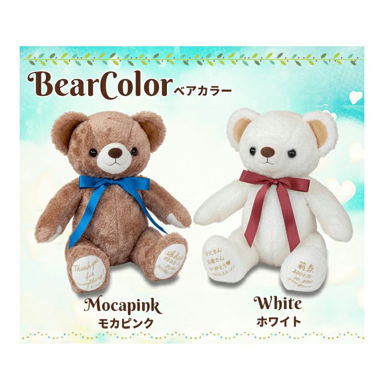 体重ベア「カリーナ」のカラー。ホワイト、モカピンク