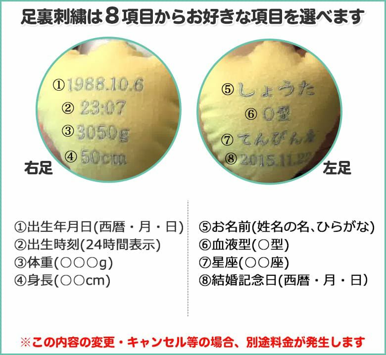 ベビードナルド(スタイ)ウェイトドールの足裏刺しゅう